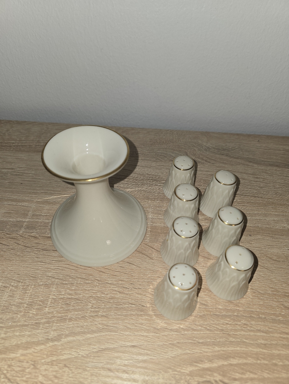 Lenox USA Ivory Salt Pepper Shakers Set + Candle Holder Gold Trim
